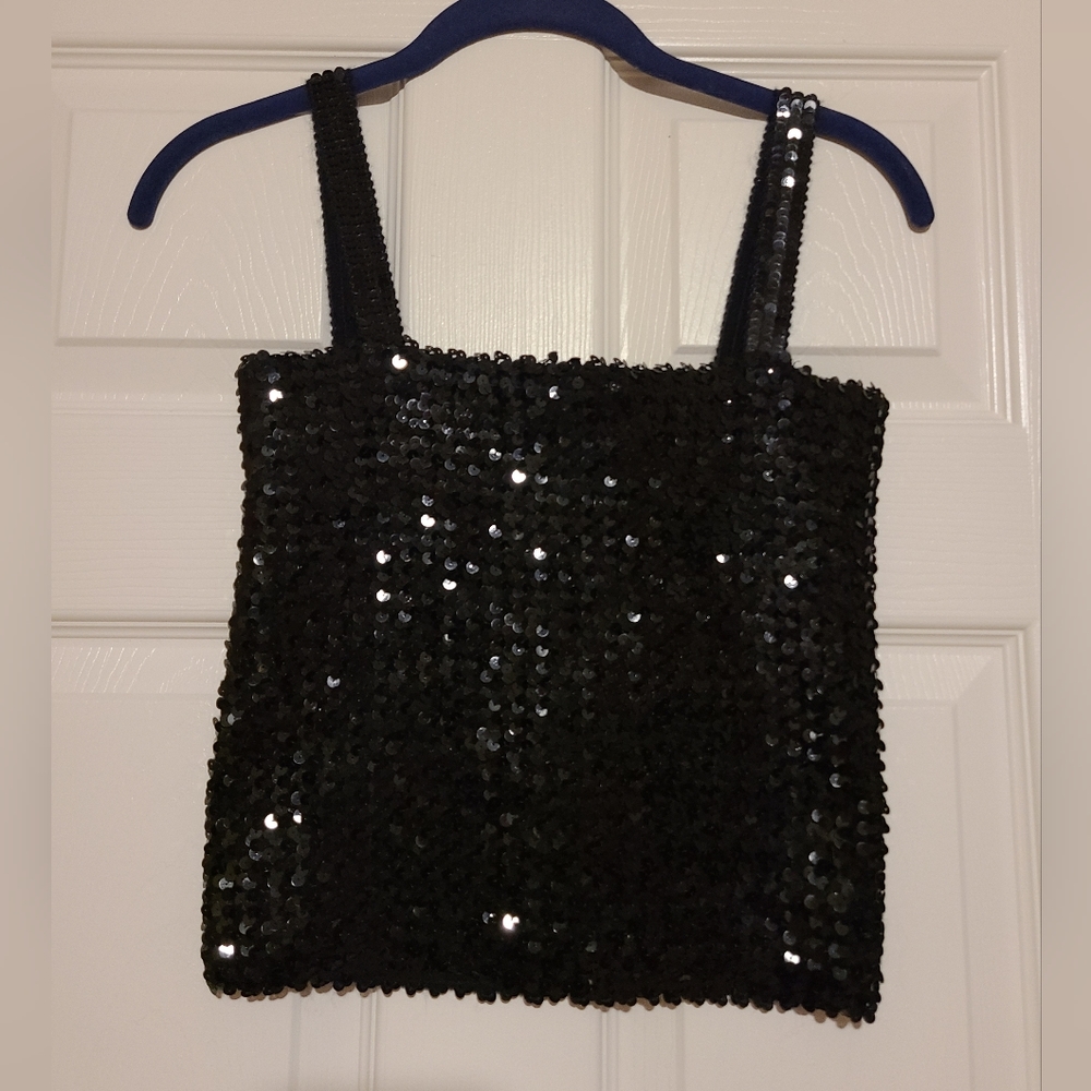 Vintage Black Sequined Tube Top with Straps sz S